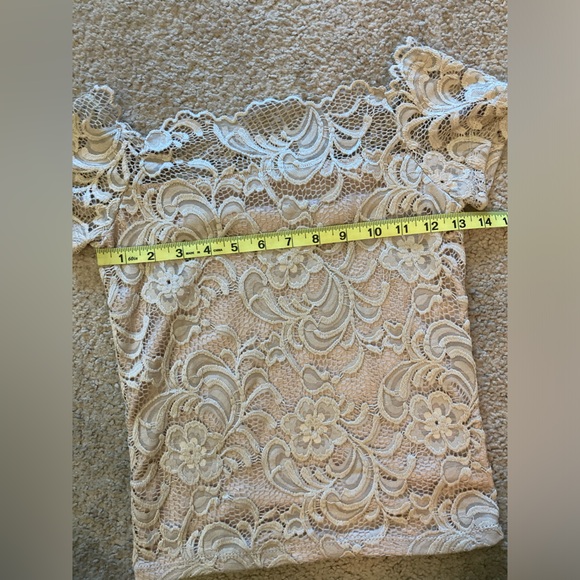 Juniors - Cream - Off Shoulder - Lace - Short Sleeve Top - Picture 3 of 5